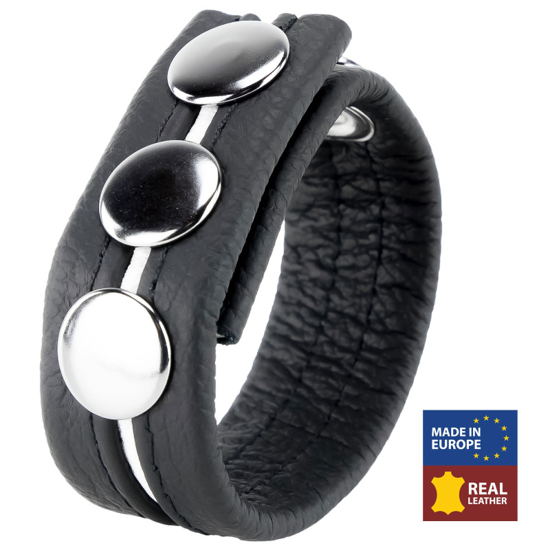 The Red Cockring en cuir 3 Pressions Noir-Blanc